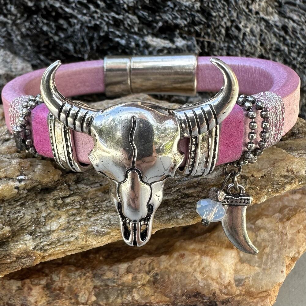 Laura Janelle Pleather Pink Bull Western Sohthwestern Pink Rodeo Glam